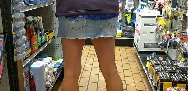  Wife walking around truck stop no panties .